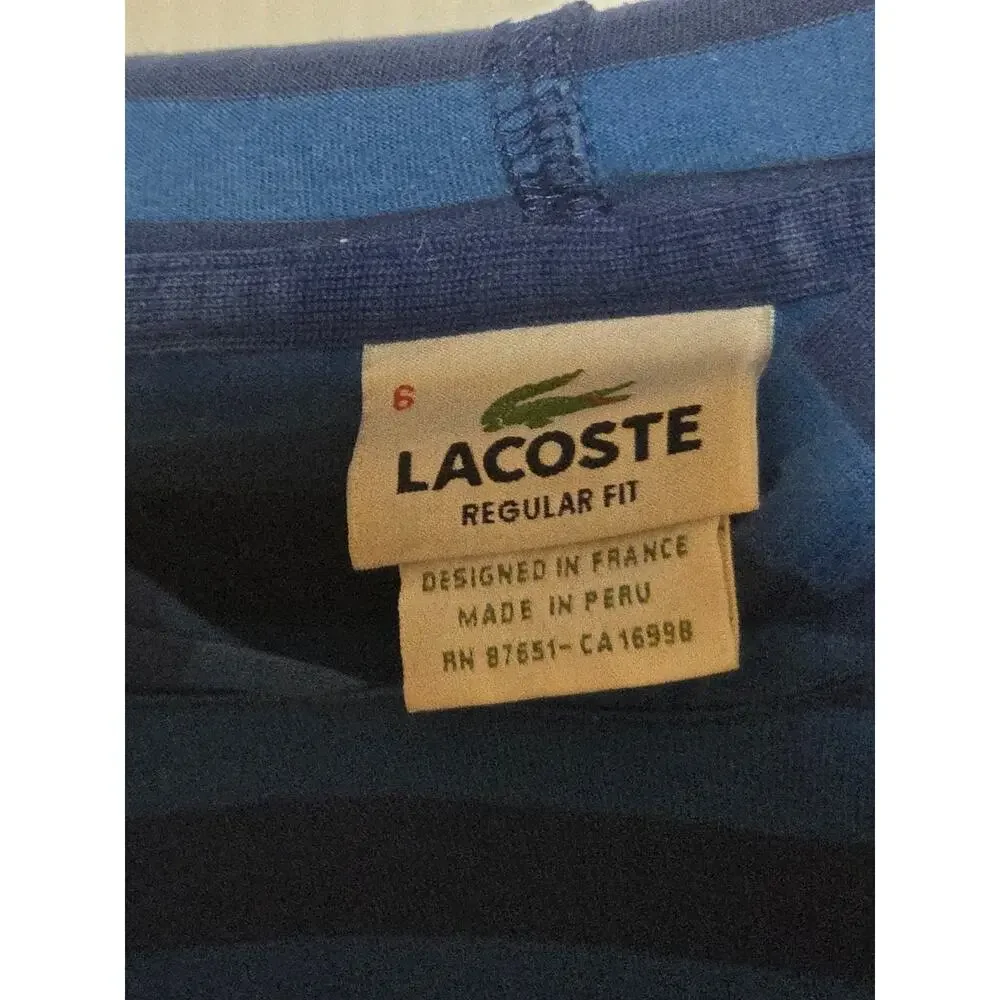 Lacoste Striped Lightweight Hooded Long Sleeve Shirt T-Shirt Blue Mens 6 XL